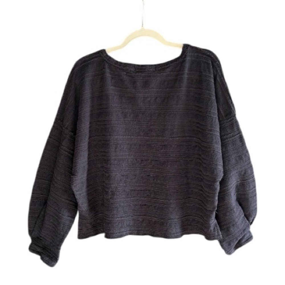 FREE PEOPLE WE THE FREE Textured Knit Blouson Sleeve Slouchy Top‎ Black L - Picture 3 of 10